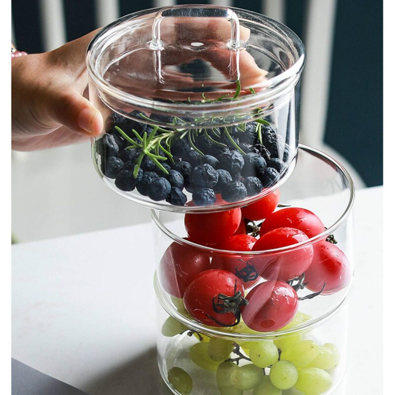 Heat Resistant Glass Bowl Stackable Round Fruit Salad Bowls Clear Kitchen Food Storage Container Cake Plate Set Dessert Tray