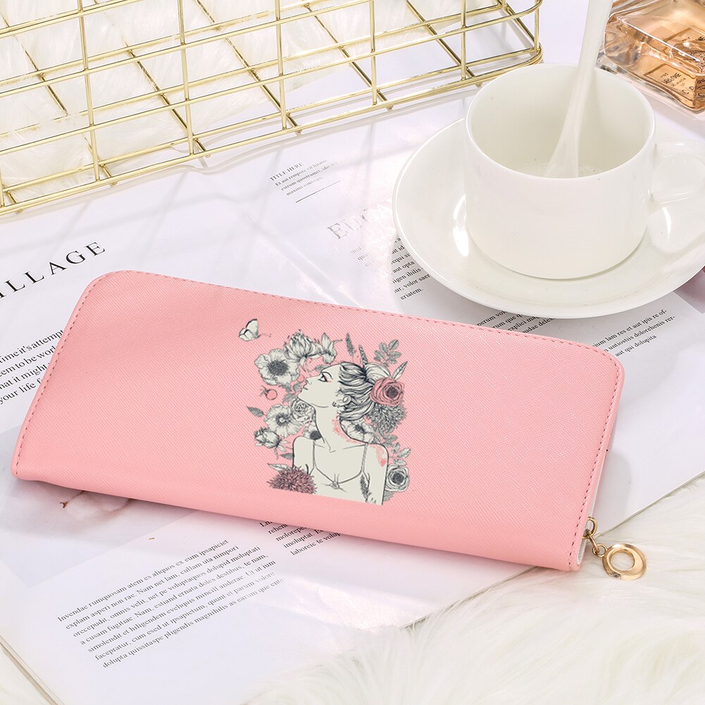 Casual Women Wallets Long Style Cartoon Woman Printing Pattern Female Card Holder Zipper Coin Purses Carteira Feminina