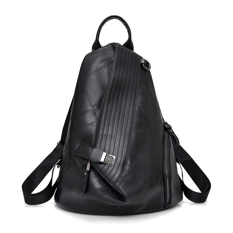 Rygsæk kvinder rygsæk rejser multifunktionel kvindelig rygsæk pu læder taske anti-tyveri rygsæk rygsæk: Sort