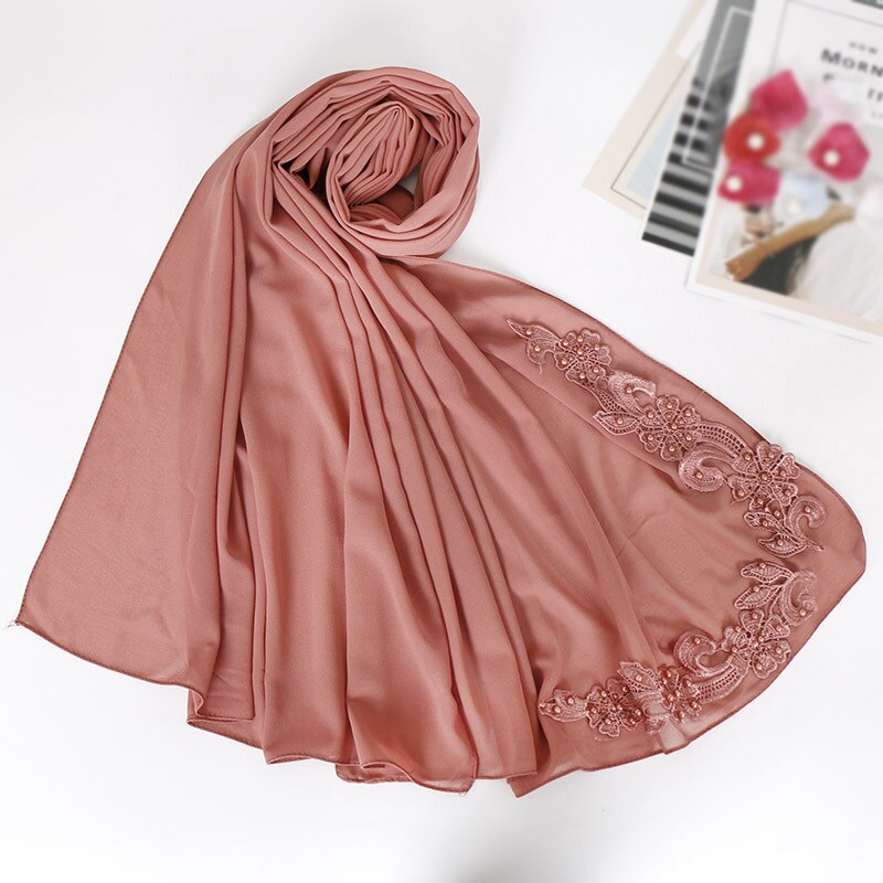 Blasen Chiffon muslimischen kopf schals nagel perle Nacken schal frauen kopf hijabs schals decke schal zubehör mädchen: Koralle rot