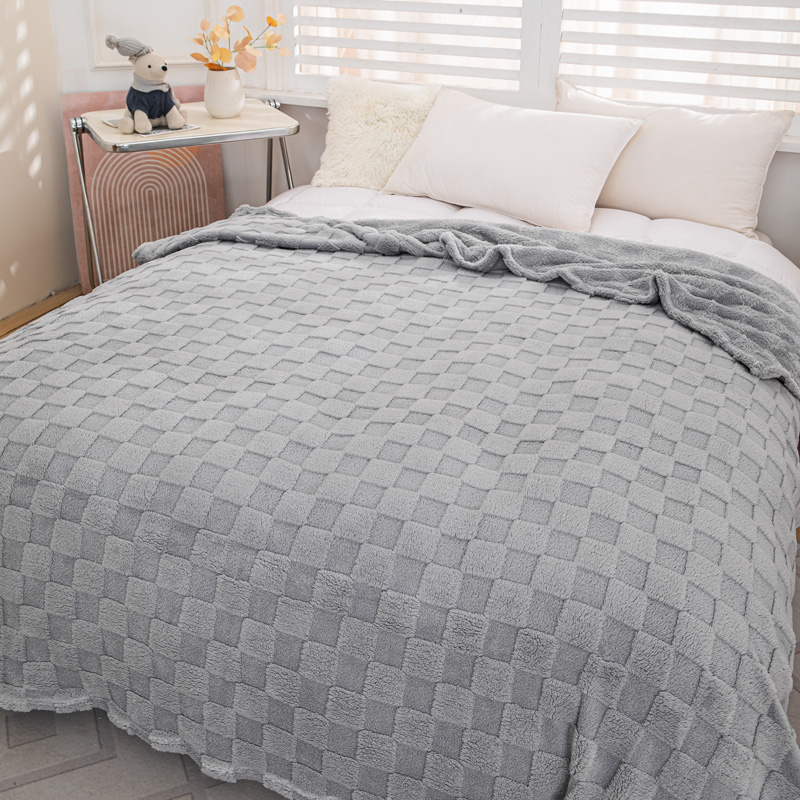 Coperta da tiro grigio pallido a quadretti in morbido mucchio di peluche - Coperta da divano da viaggio Boho accogliente per esterni a grandezza naturale, tiro con struttura cialda: 200x230 cm / Grigio chiaro
