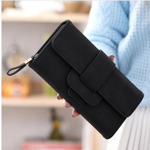 Casual Long Wallet Women Purse Card Holder Clutch Cell Phone Wallet Ladies Retro Matte Leather Hasp Coin Purse Carteira Feminina: 1347-1 black