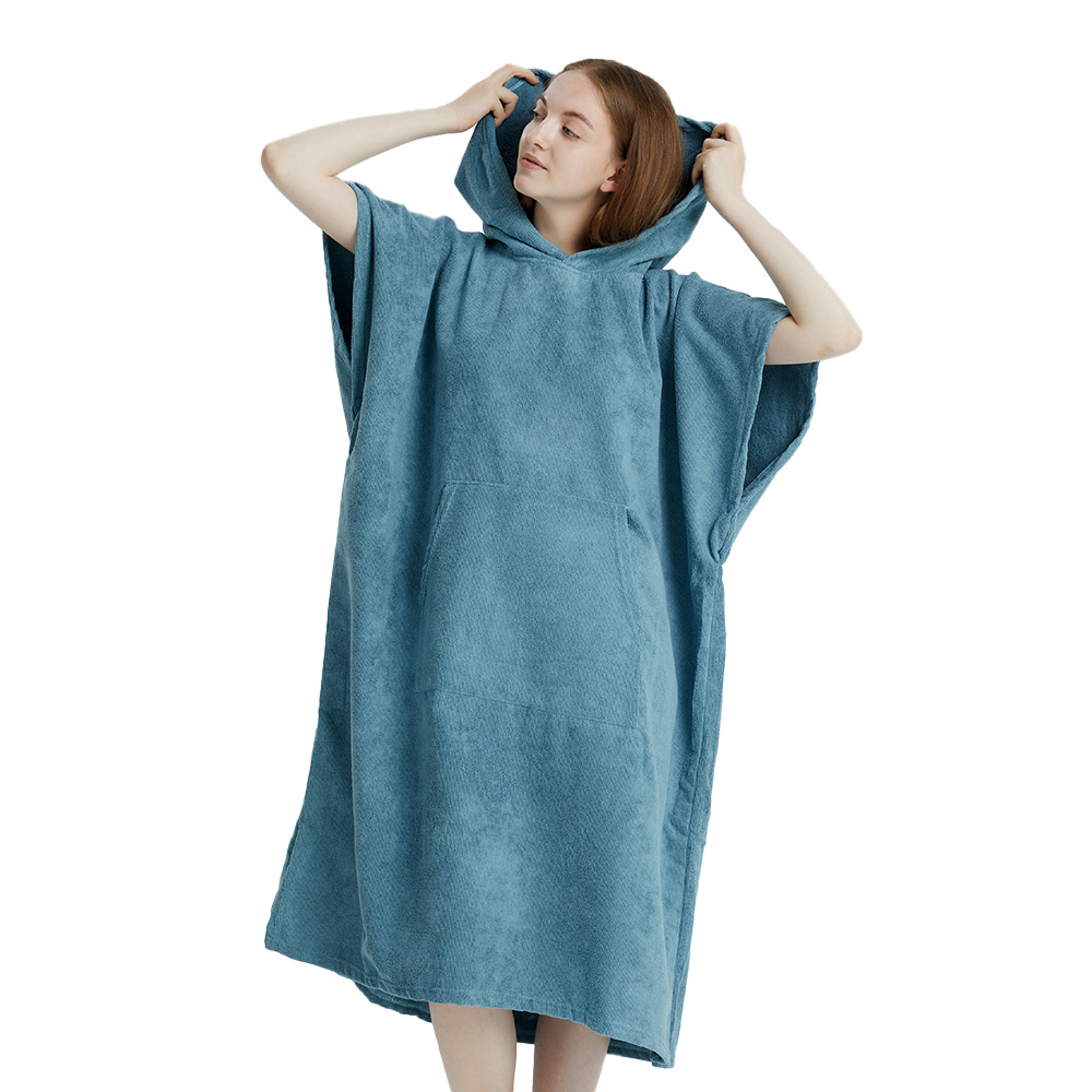 1 Stück (75*110cm) Mikrofaser-Handtuch-Poncho für Erwachsene, Frottee-Badehandtuch für Damen und Herren, Surfen-Umziehtuch: Blau