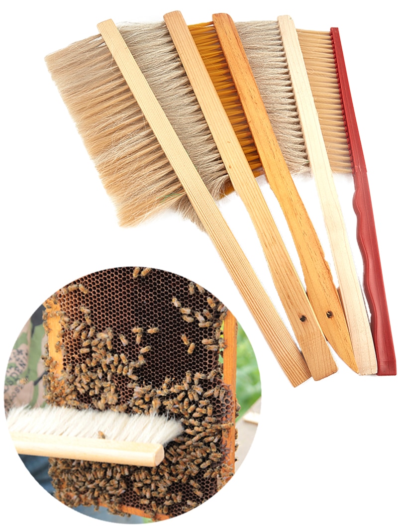 Natural Beekeeping Pig Bristle Hair Bee Hive Brush Comb Wasp Bee Sweep Beekeeper Beehive Tool Equip Equipment(Single/Double Row)