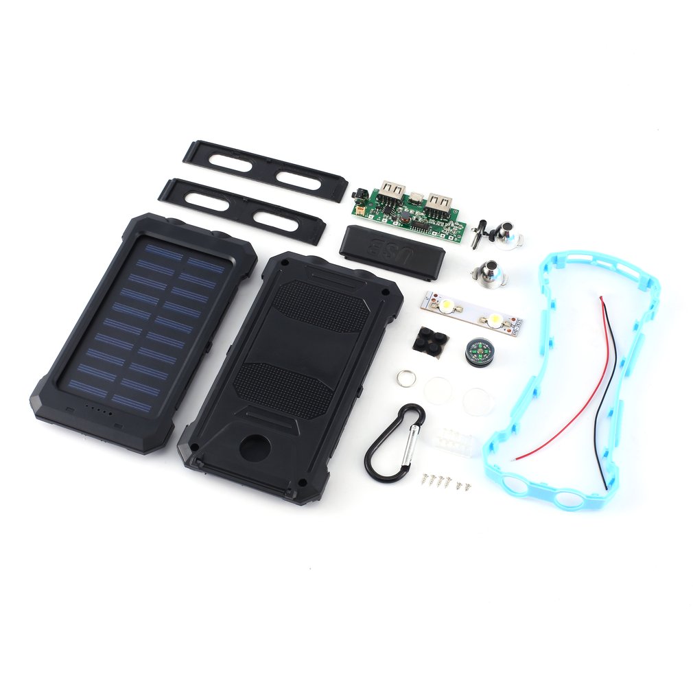 DIY Solar Power Bank Fall 2 USB Ports Externe Ladegerät Power Fall für Notfall Outdoor Camping Reise mit Kompass