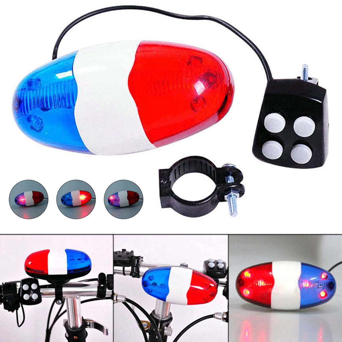 Vélo Police sirène vélo lumière LED klaxon électrique vélo Police son lumière 4 sons klaxon sirène vélo lumière LED cloche électrique