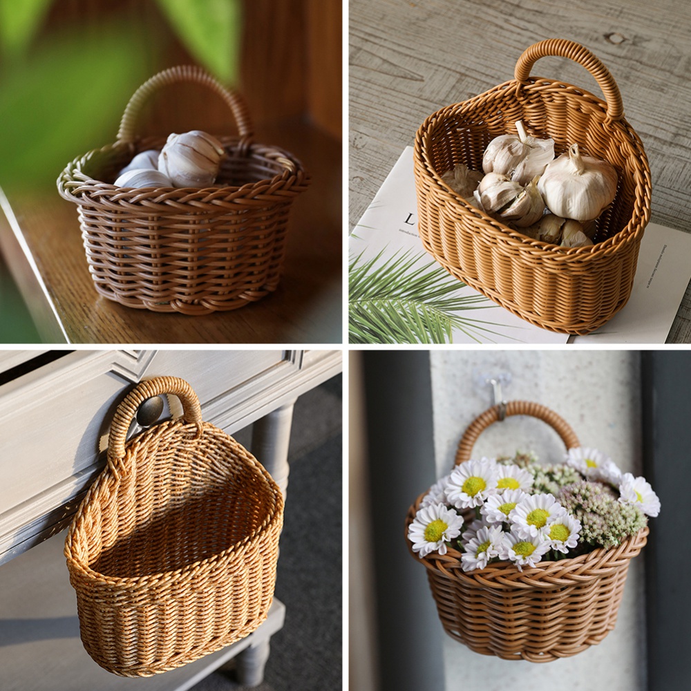 Cesta de almacenamiento de cocina con asa, sala de estar tejidas para cestas colgantes, organizador de artículos diversos de frutas, maceta de flores y plantas, decoración del hogar