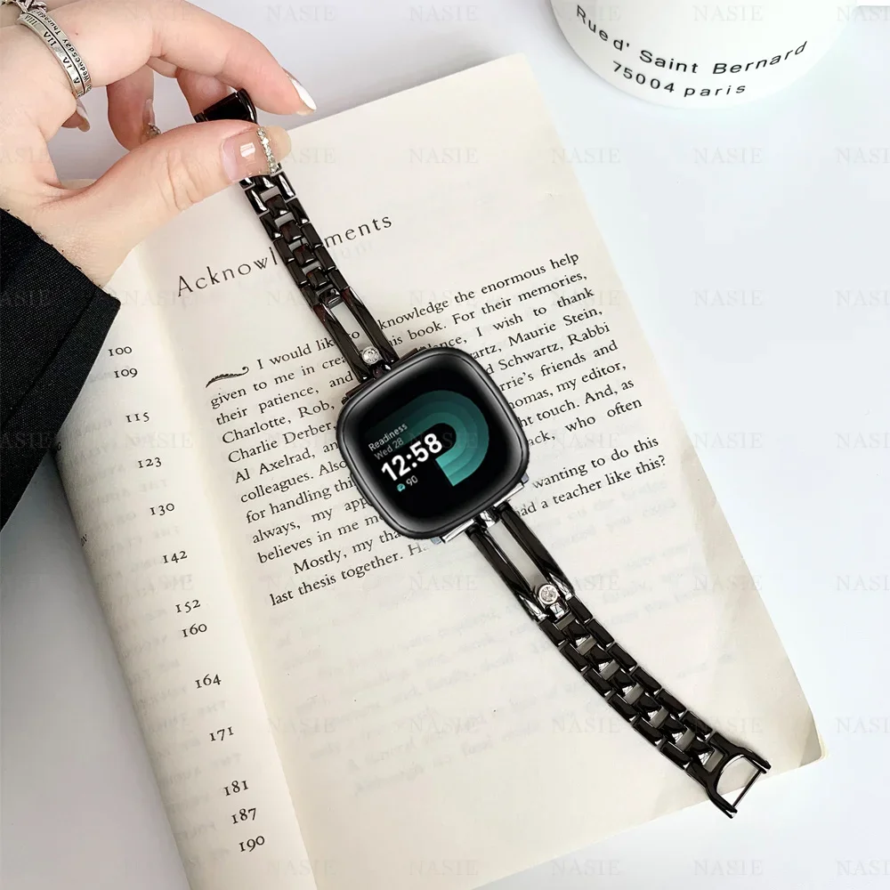 Slim Diamond Bracelet For Fitbit Versa 1/Versa 2/versa 3/Versa 4 Watch Strap Metal Bracelet For Fitbit Versa Lite/Sense 2 Strap: S / Black Yellow