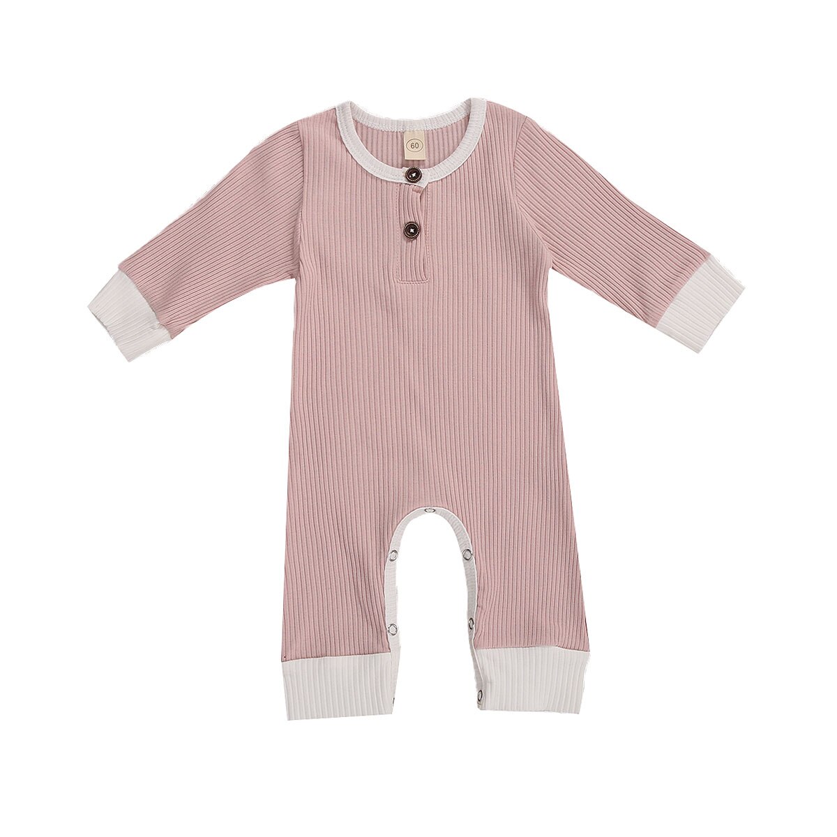 Baby Lente Herfst Outfit Geribbeld Solid Jumpsuits Ronde-Hals Met Lange Mouwen Rompertjes Voor Peuter Meisje, jongen, 0-18 Maanden: Roze / 12m