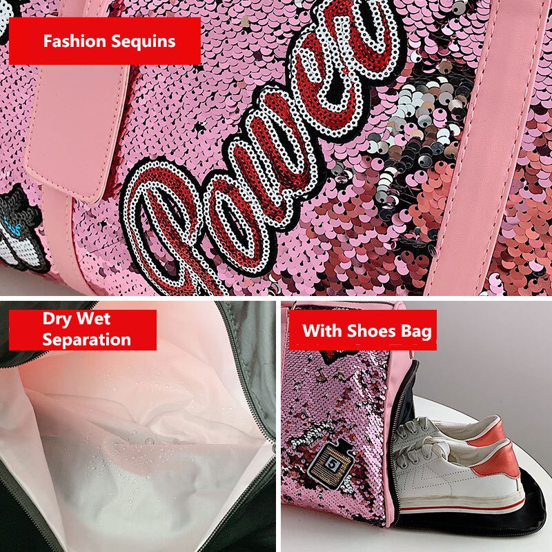 Kobiety cekiny torba podróżna męska o dużej pojemności torby weekendowe odzież nosić na Duffle etui walizka bagażowa Organizer bieg torebka