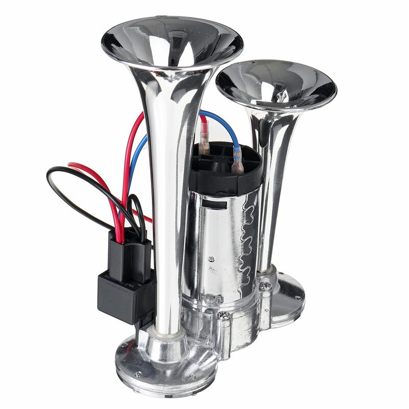 300DB Dual Trumpet Electric Horn Loud Chrome Air Horn Speaker Kit 12VUniversal for Car Train Truck Lorry