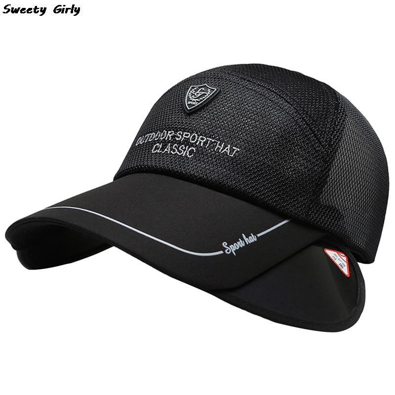 Retractable brim sports caps korean style cycling sun hat breathable baseball cap women's outdoor golf fishing hats new: Black