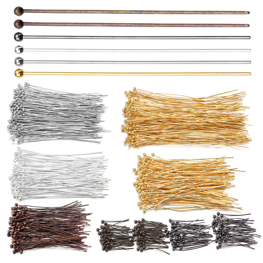 100/200 Uds. Alfileres de cabeza de bola de latón, alfileres de cabeza de bola chapados en oro para fabricación de joyas, alfileres de cuentas, suministros para hacer joyería DIY