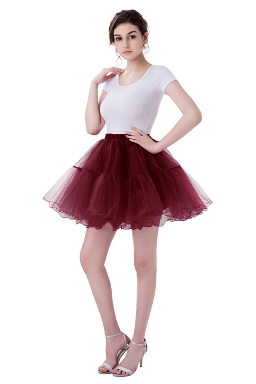 Jupon court Tutu en Tulle pour femmes, jupe-sous-jupe en maille plissée, robes de danse de Ballet, , en Stock: Wine Red