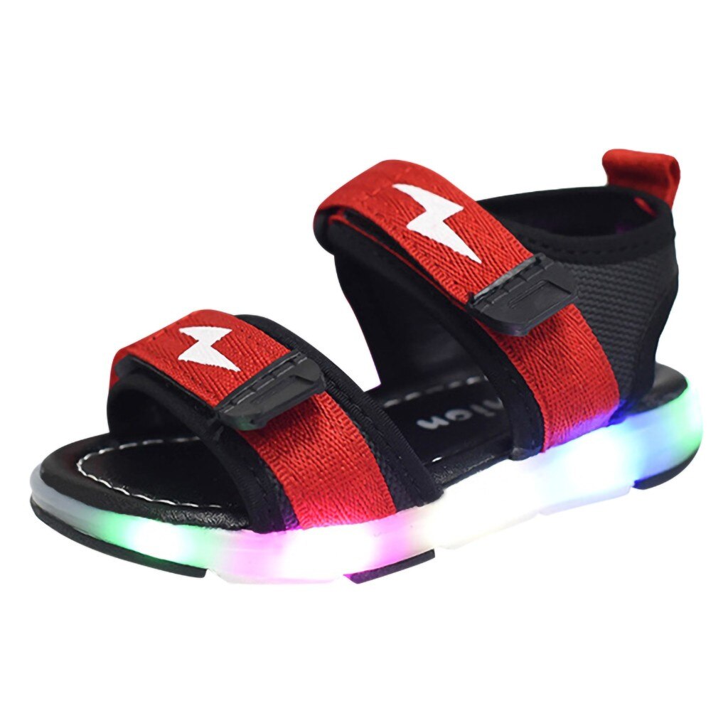 Children Sandals Summer Baby Boys Lightning Led Light Luminous Run Sport Sandals Sneakers Shoes Hollow Breathable Sandals: Red / 7