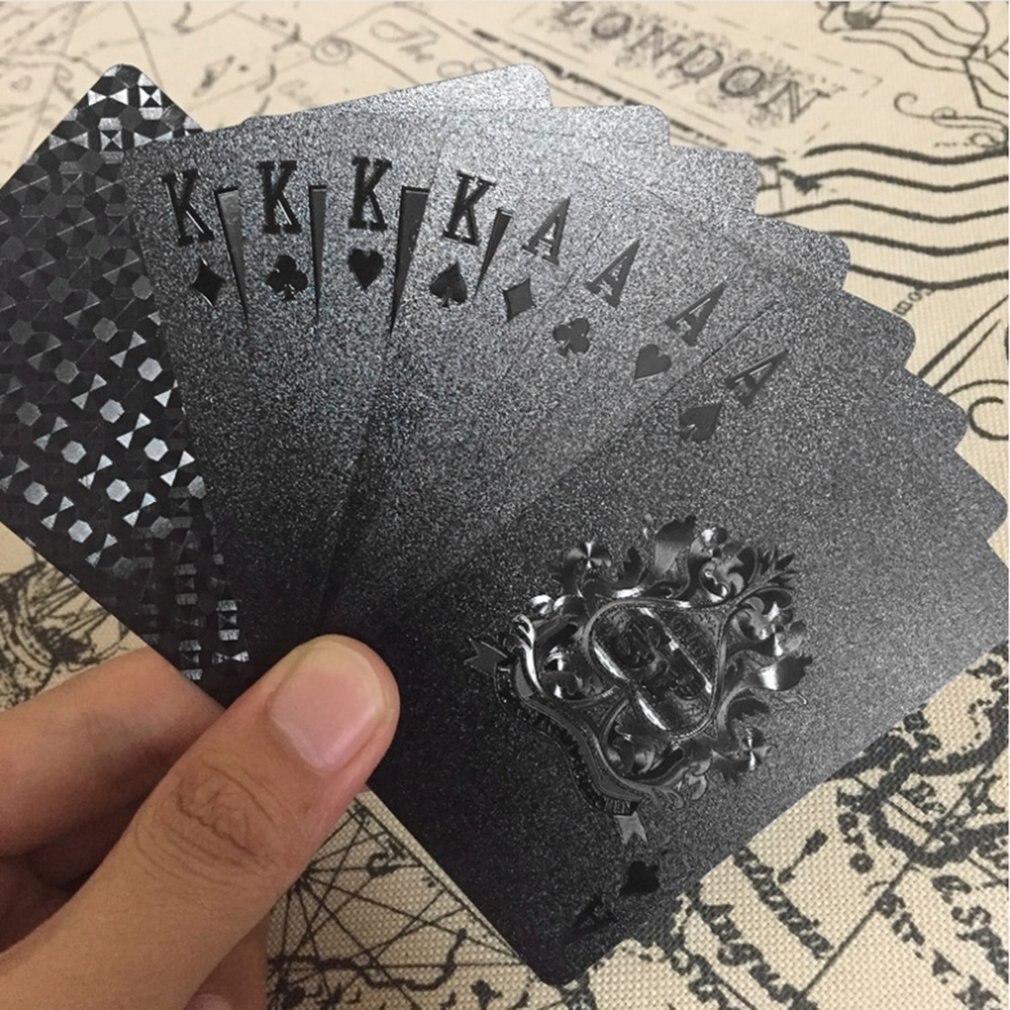 54pcs/pack Gold Foil Poker Novelty Collection Waterproof PVC Plastic Playing Cards Set Solid Color Black Board Game