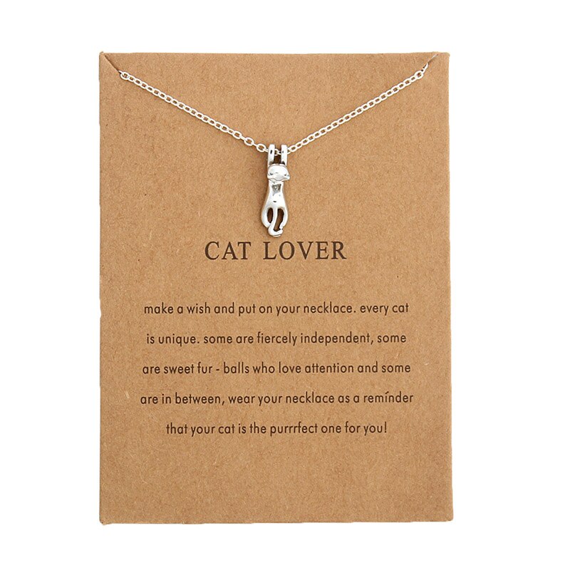 Colar e pingente de gato, joias de moda, fofo, amante de gato, para presente de mulheres: have card silver