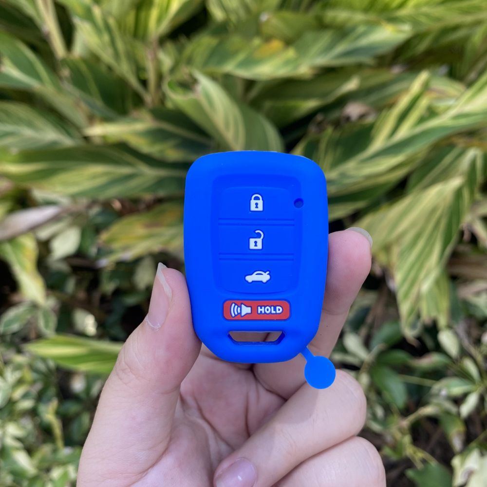For Honda Accord CIVIC CRV Jazz HR-V HRV 4 Button Silicone Car Key Case Set Protctor Skin Shell Rubber Holder Keychain: Blue