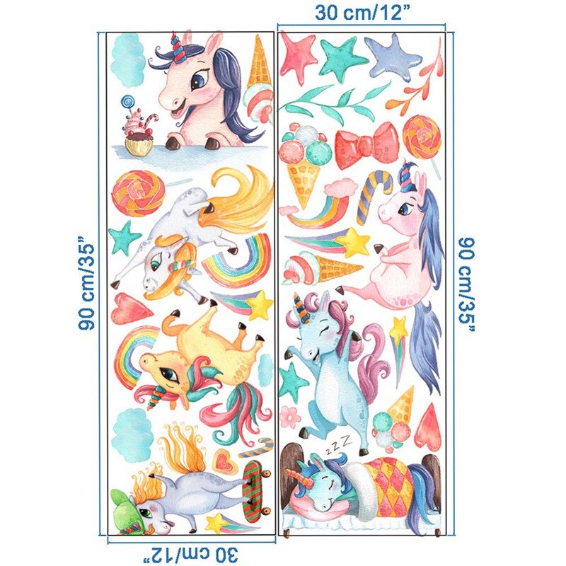 Girls Room Decor Cute Rainbow Unicorn Wall Stickers DIY Vinyl Home Wall Decals Kids Living Room Bedroom Cartoon Horse Wallpaper