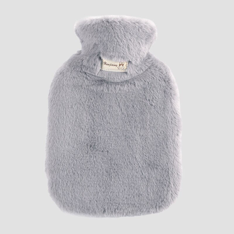 Borsa scaldamani pelosa borsa calda acqua bottiglia di acqua calda inverno spesso peluche lavorato a maglia morbido accogliente scaldamani PVC 1000ml: Grigio chiaro