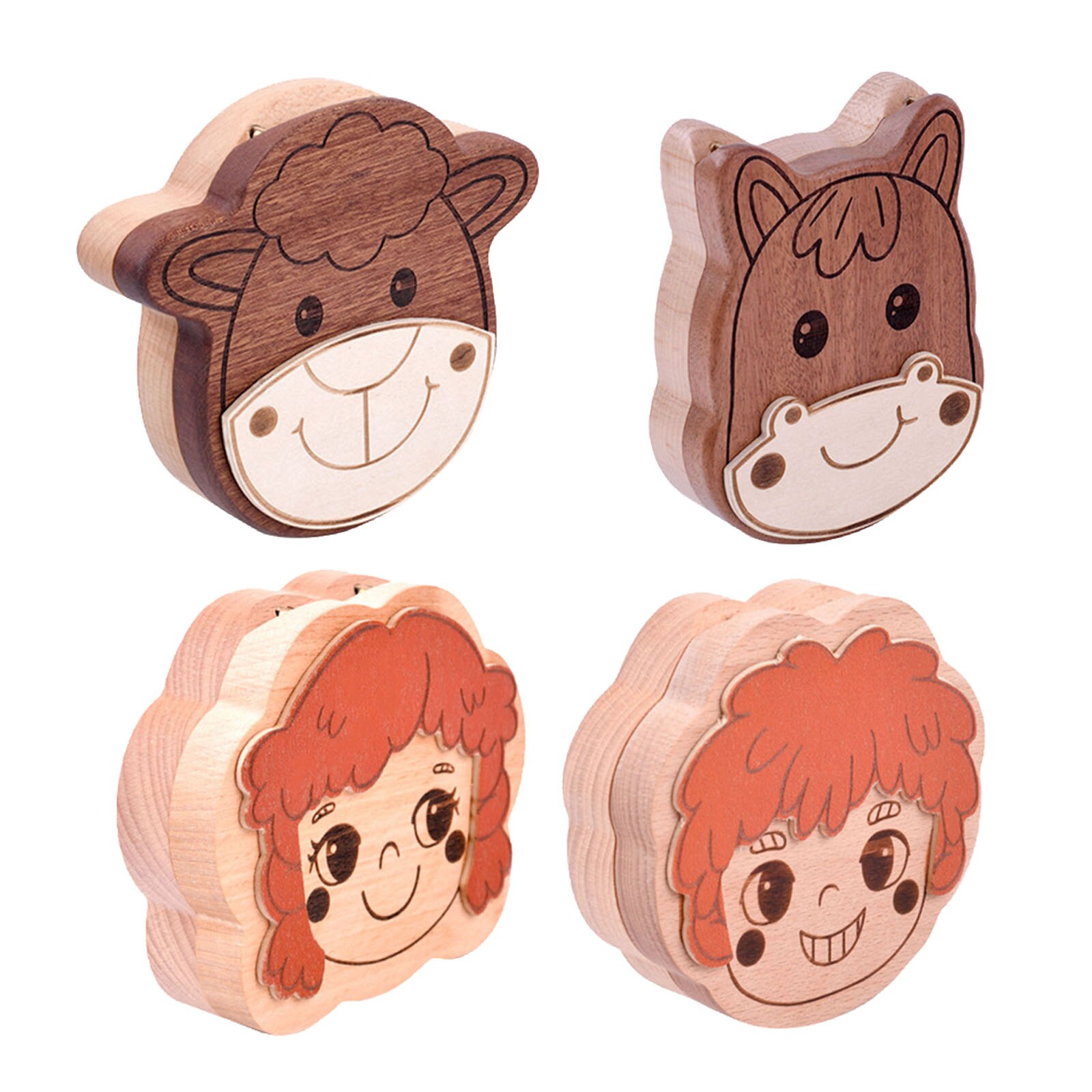 Cartoon Wooden Baby Tooth Box for Milk Teeth Storage Lanugo Hair Collect Container