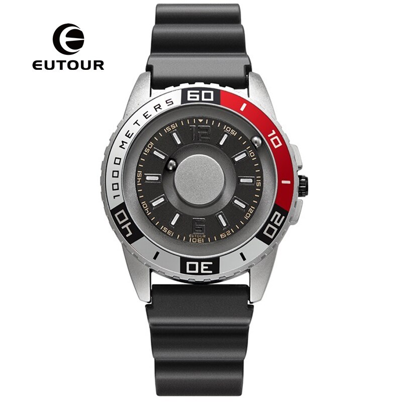 EUTOUR Innovative Black Sliver Magnet Magnetic Metal Multifunctional Watch Men's Sports Quartz Watch Cool Watch Male Reloj: Rubber Band B