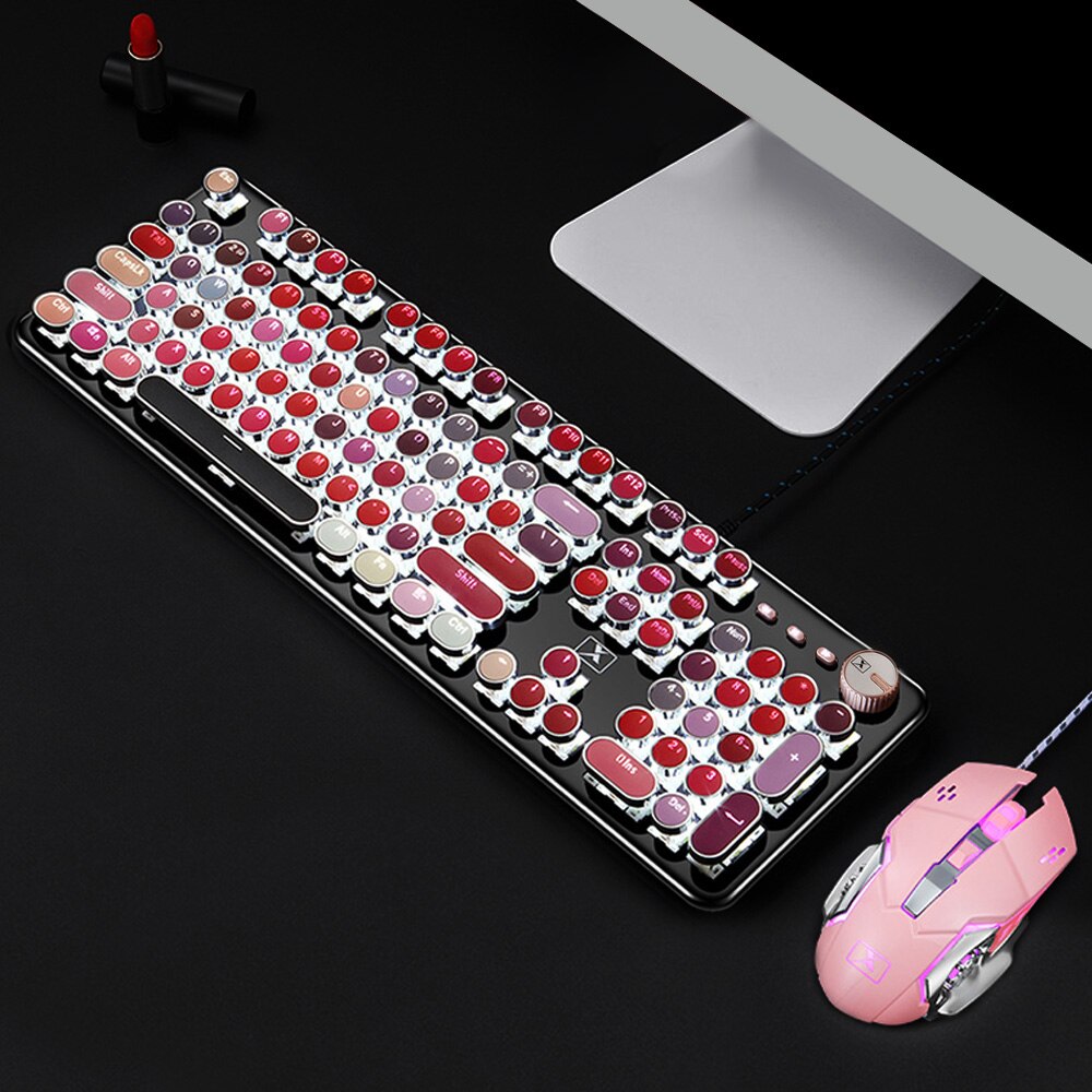 Vococal Vintage 104 Keys Gaming Mechanical Keyboard Mouse Set USB Wired 30 Light Effects Keypad Mice Combo for PC Laptop Desktop