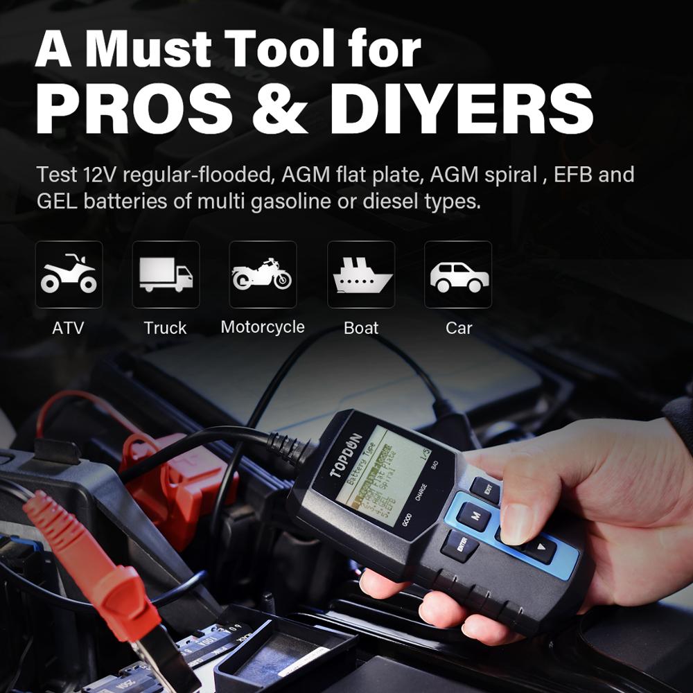 Topdon  bt100 bil batteri tester 12v 100-2000 cca auto bil lade krets belastning batteri analysator for bil lastebil motorsykkel tester