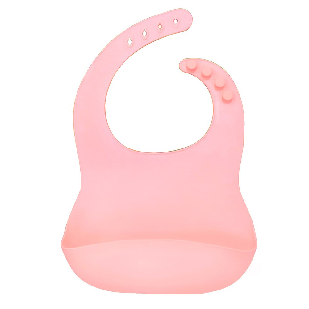 Solid Color Baby Silicone Waterproof Bib with Pockets Feeding Saliva Towel Apron: Pink