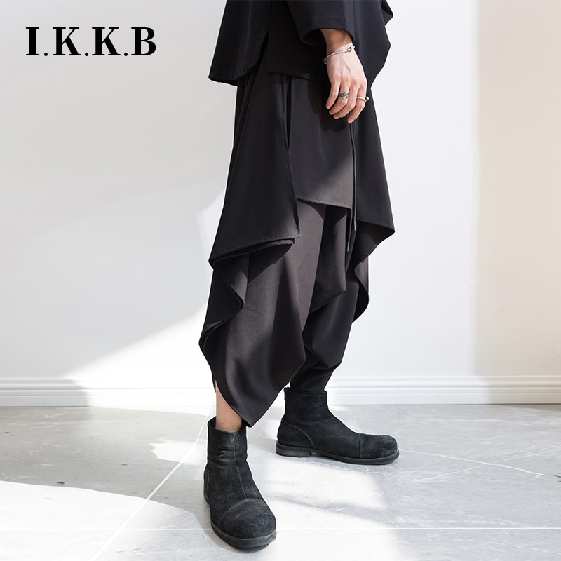 Lente en herfst heren casual broek kapper rok broek donker zwart persoonlijkheid onregelmatige tij mannelijke harem broek negen poi