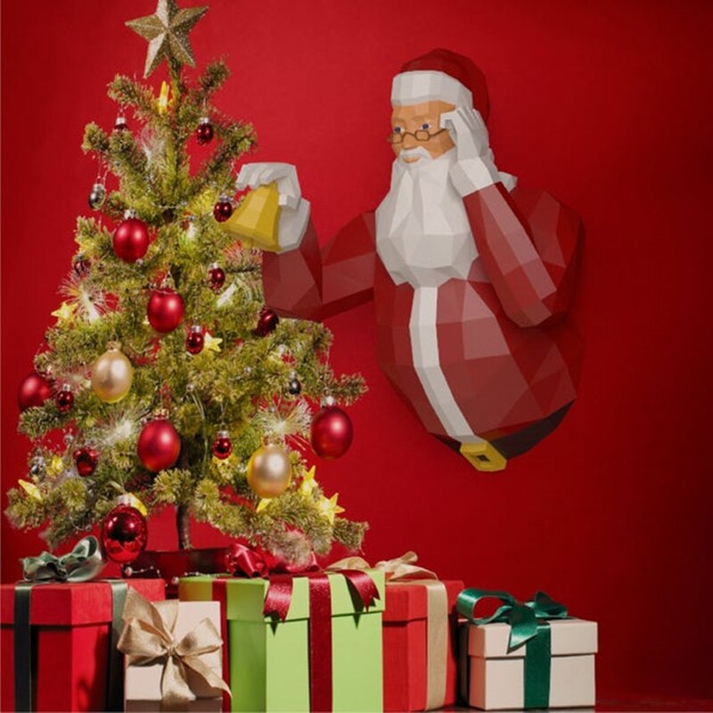 Papercraft – Sculpture 3D en papier du père noël, Sculpture en Poly bas, décoration murale de noël, jouets, , accessoires d&#39;art, DIY bricolage