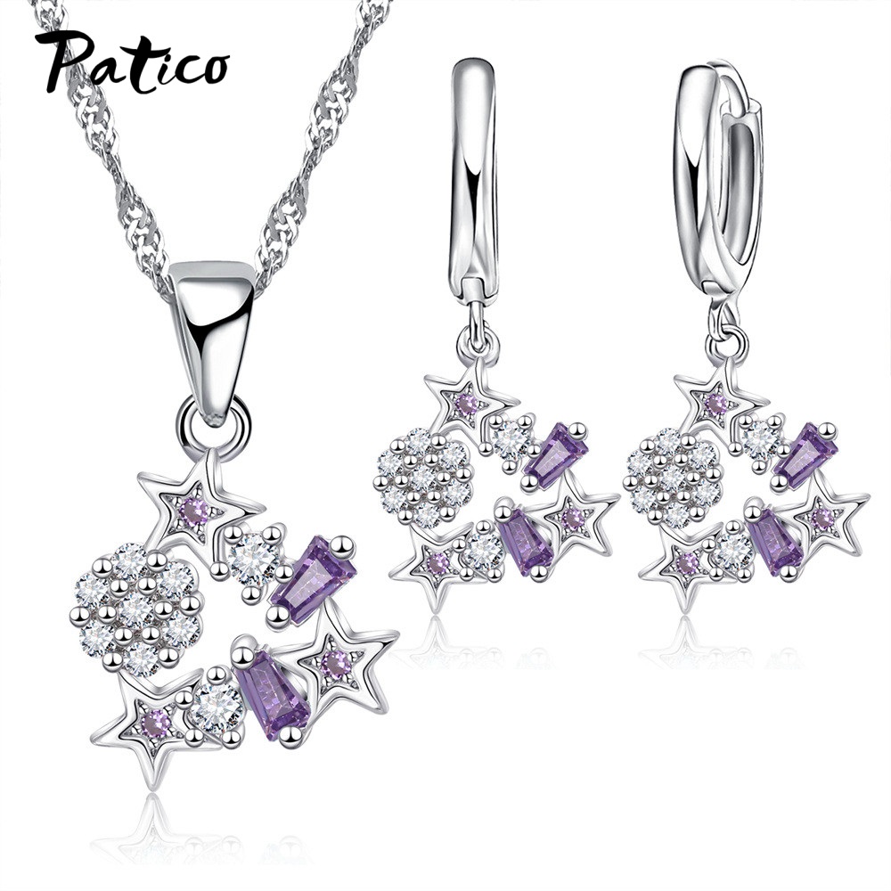 Ensembles de bijoux élégants en argent regardé 925 pour femmes, collier de boucles d'oreilles, tour de cou en biscuits colorés, boucles d'oreilles étoiles, de bijoux: Imitation plaquée rhodium