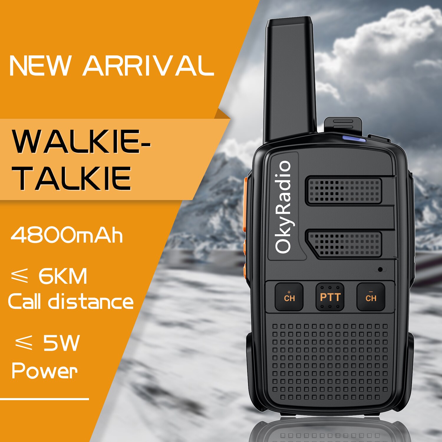 OkyRadio-walkie-talkie portátil, dispositivo resistente al agua, con llamadas de 6km, batería de 4800mAh, 5w,