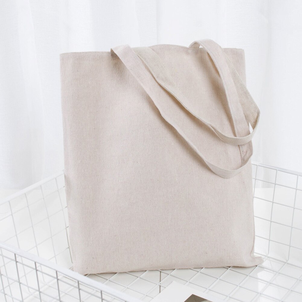 Naturel solide doux Eco freinely sac fourre-tout mélange de coton réutilisable stockage sac à provisions #734: Beige