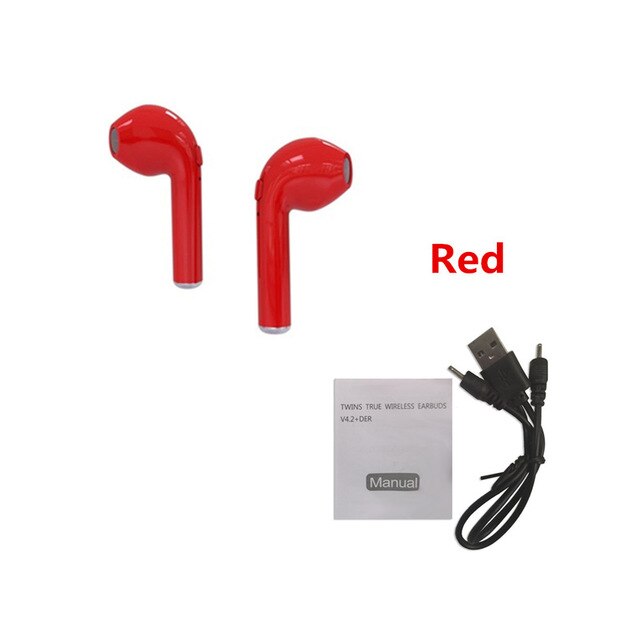 I7s TWS Sport Bluetooth Kopfhörer Stereo Ohrhörer Bluetooth Headset mit Lade Pod Drahtlose Micropho Headset für Alle Smartphone: 2 red with cable