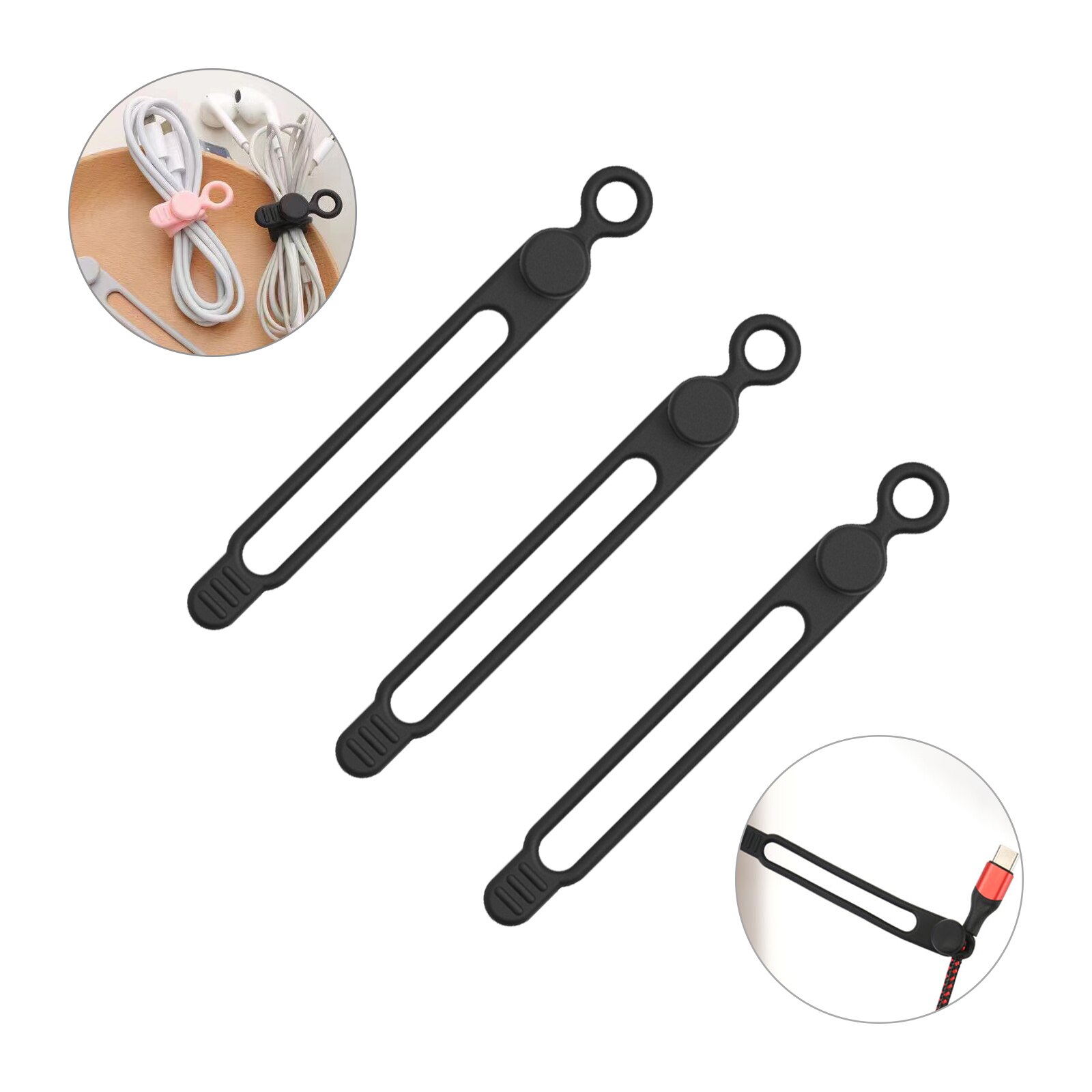 UMUST Bridas para cables de silicona, organizador de cables, correas para cables, bridas para cables reutilizables, organizador de cables de viaje, bonita brida elástica, bridas para cables: Negro