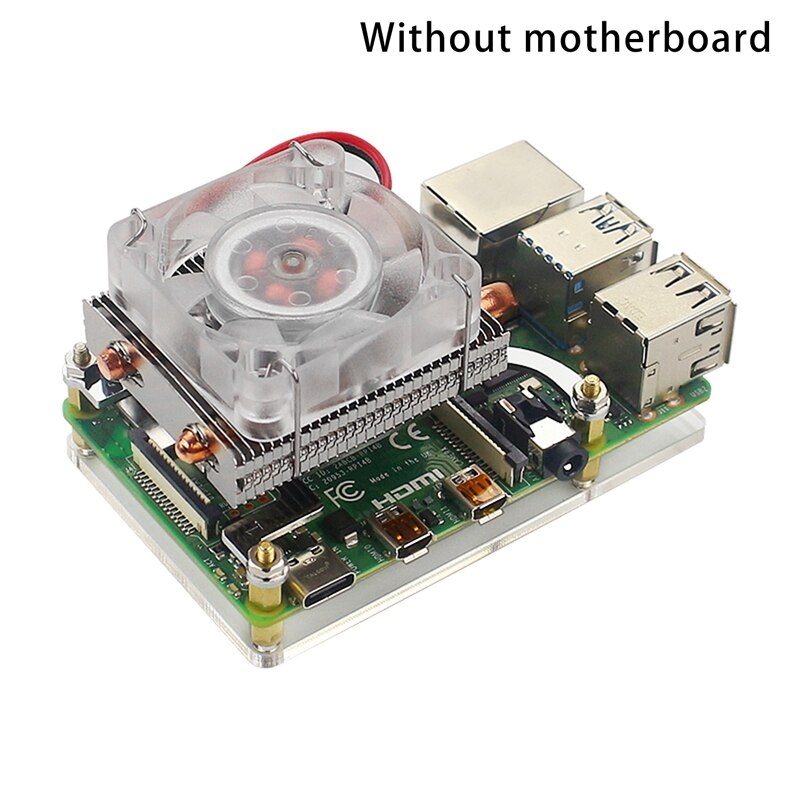 for Raspberry Pi 4 B / 3B + / 3B Thin Ice Tower Cooling Fan Metal Shell RGB Color Changeable LED Light with Bracket