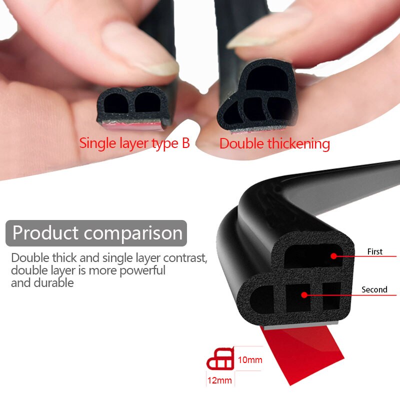 Car Door Seal Strip Rubber Double Layer Sealing Sticker Soundproof Dustproof Weather Stripping Universal for Car Door Body Trunk