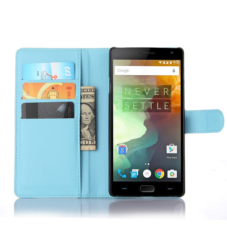 Voor Oneplus Twee 2 Portemonnee Kaart Stent Gevallen Lichee Patroon Flip Leather Case Bescherm Cover Black Case Voor Oneplus2: Blauw