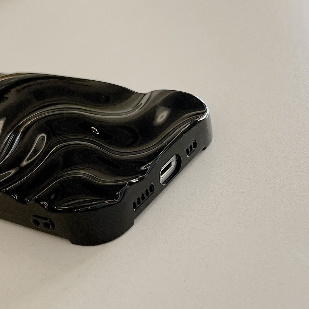 Funda de teléfono plateada mate con ondas de agua para iPhone 16, 15, 14, 13, 12, 11 Pro Max 16 Pro, funda protectora suave antiarrugas a prueba de golpes
