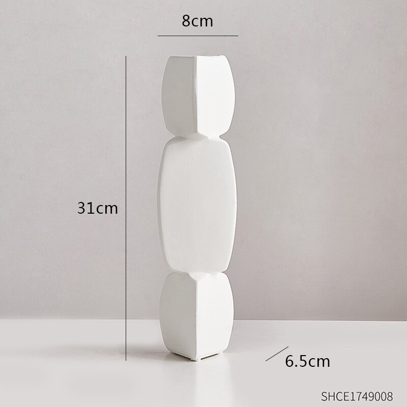 Nordic Vaas Minimalistische Zwarte En Witte Keramische Vaas Moderne Woning Vaas Decoratie Geometrie Onregelmatige Vaas Bloempot Tafelblad Decor: White-big