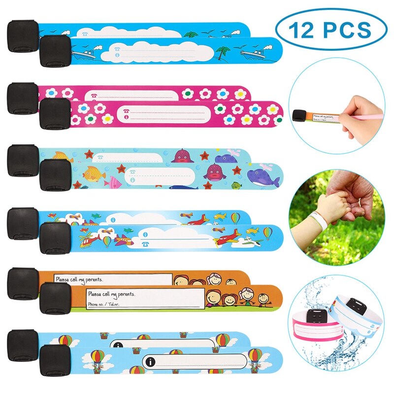 12 unids/set niños viajes al aire libre seguro Anti-perdido pulsera de seguridad reconocimiento pulsera para niños impermeable ajustable