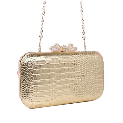 wave of female crocodile pattern chain handbag ladies shoulder bag evening clutch bag box make up bag mobile phone bag: gold