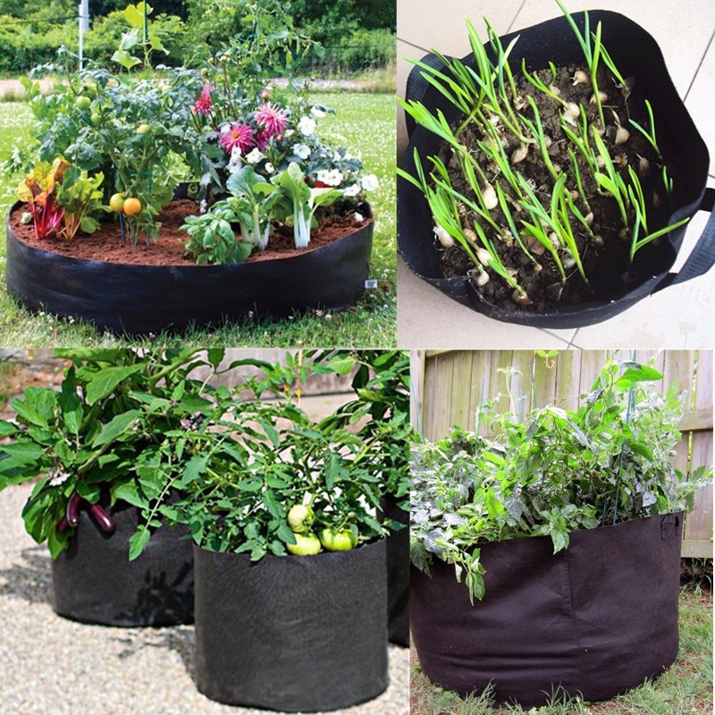 Sort stof krukker plante vokse poser med håndtag plantesæk frøplante blomsterpotte størrelse 1, 2, 3, 5, 7, 10, 15, 20 ,25, 30 gallon