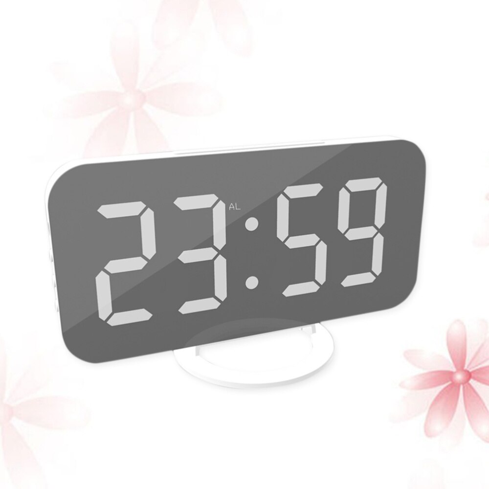 Digital Alarm Clock with Dual USB Charging Ports Large Easy-Read Mirror Surface LED Display Snooze Dimmer Function (Green): White