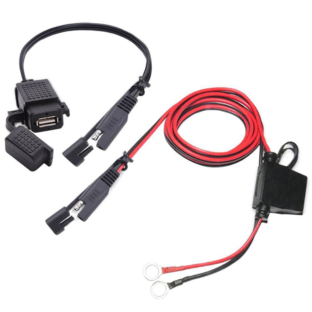12-24V Waterproof Motorcycle SAE to USB Phone GPS MP4 Charger Cable Adapter Motorbike Inline Fuse Power Supply Accessories: Default Title