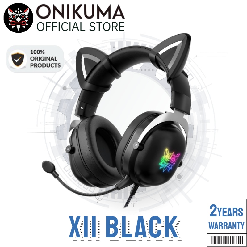 Onikuma X11 Black Cute Cat Ear Headphone with Mic Cute Gaming Headset with Mic and Noise Cancelling Headphone Gaming with Led Li
