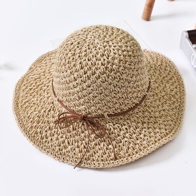 Drottning hatt sommar dam vikbar stor rand strand solhatt halm strandmössa för damer semester resor hattar: Beige