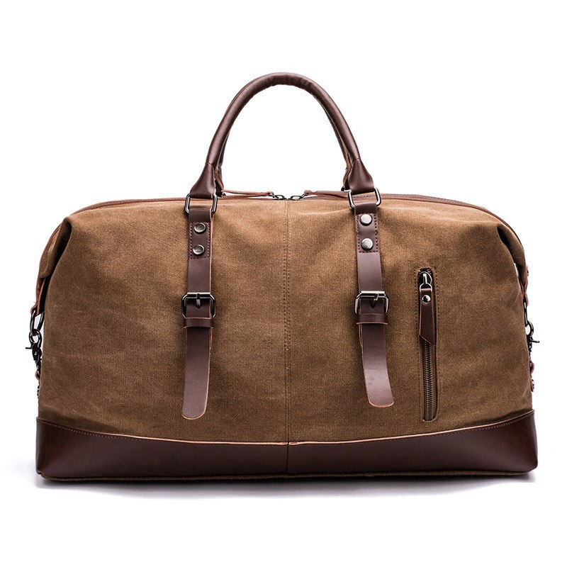 WaterProof Waxed Canvas Leather Men Travel Bag Hand Luggage Bag Carry On Large Tote Vintage Men Duffle Weekend Bag Big Overnight: Brown