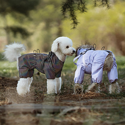 Dog Raincoat with Harness Waterproof Pet Rain Jacket for Small Dogs Adjustable Reflective Dog Rain Overalls with 4 Legs